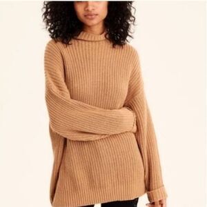 American Eagle tan mock neck oversized knit sweater